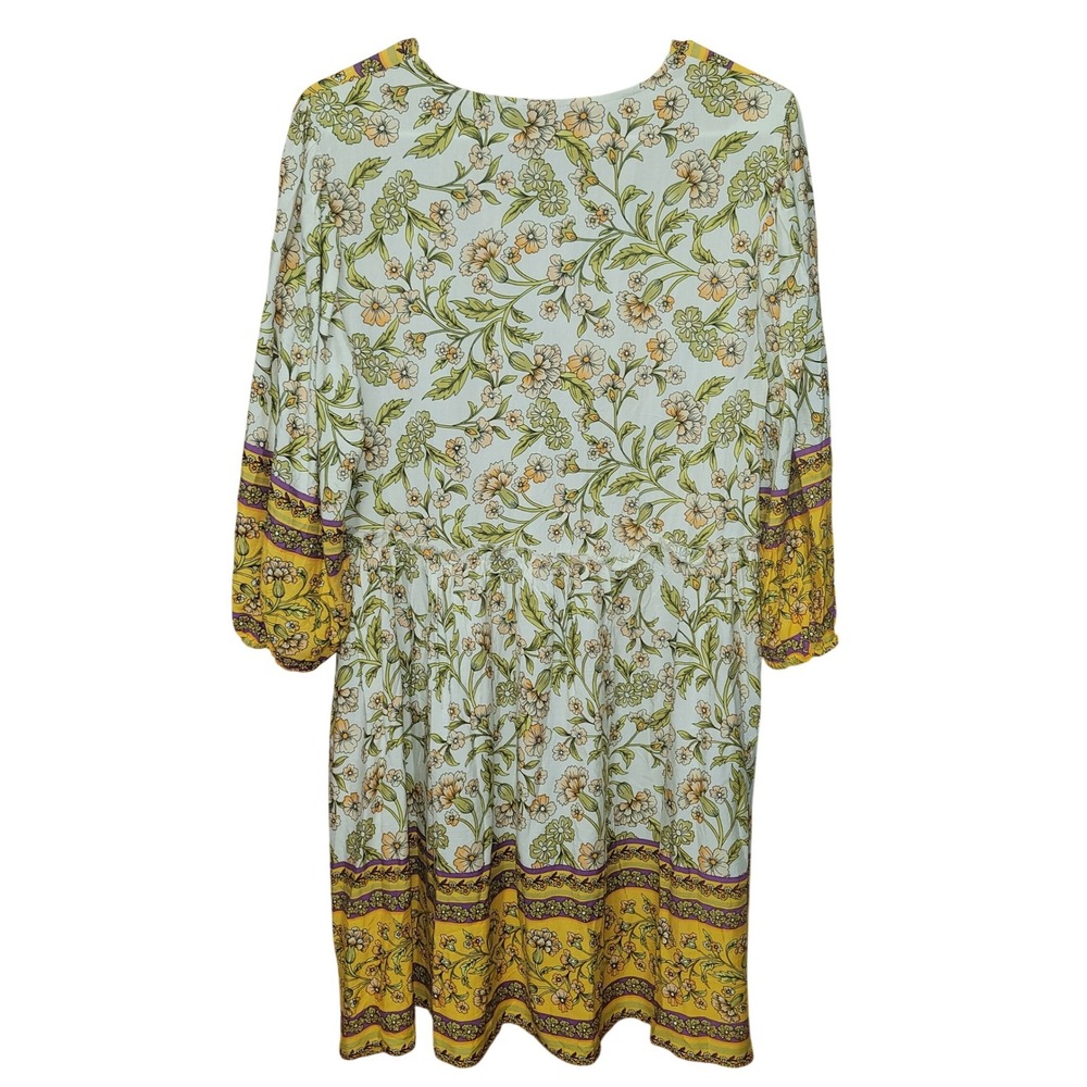BTFBM Floral Boho Midi Dress Women M V-Neck Balloon Sleeve Peasant Festival Folk - Picture 5 of 11